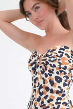 Bandeau-Badeanzug POSIDONIA in Creme/Navy/Braun