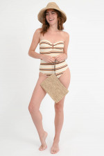 Bandeau-Badeanzug AMIRAL in Creme/Navy/Braun