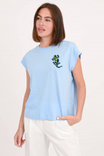 Feinstrick-T-Shirt mit Perlendetail in Hellblau