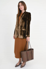 Einreihiger Samtblazer in Glossy Tabak