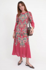 Gemustertes Midi-Kleid in Dunkelrot/Multicolor 