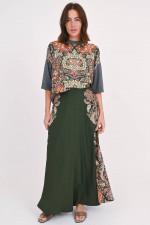 Maxi-Seidenrock mit Print in Grün/Multicolor