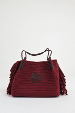 Gestrickter Shopper mit Pegasus-Logo in Bordeaux