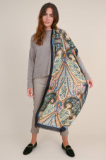 Cashmere-Mix Schal mit Allover Print in Schwarz