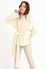 Oversized Strickpullover mit Gürtel in Creme