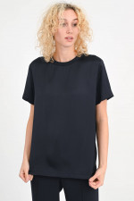 Seidenshirt mit Glitzerkragen in Navy