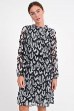 Plisseekleid mit Federprint in Schwarz/Weiß