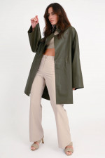 Leder Mantel BRUNA in Khaki