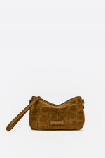 Kroko-Velourleder-Pouch NORA SMALL in Camel