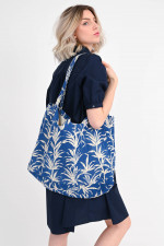 Beach-Bag mit Palmen-Print in Blau