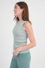 Gestreiftes Ripp-Tanktop TENEST in Agave/Ecru