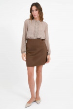 Bluse mit Rüschen in Ocker/Grau karriert