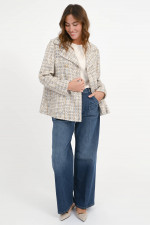 Doppelreiher aus Tweed-Bouclé in Beige/Blau/Multi