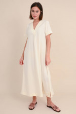 Midikleid SAREL mit V-Ausschnitt in Creme