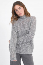 Grobstrickpullover aus Cashmere in Mittelgrau/Weiß