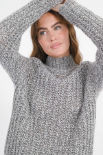 Grobstrickpullover aus Cashmere in Mittelgrau/Weiß