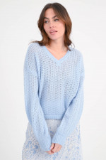 Grobstrick-Pullover mit V-Ausschnitt in Powderblue