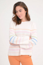 Gestreifter Cashmere-Pullover in Weiß/Multicolor
