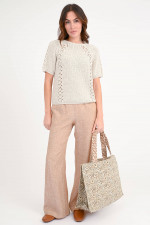 Kurzarm-Pullover mit Struktur in Naturbeige