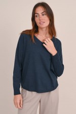Merino Feinstrick Pullover in Dunnkelblau meliert