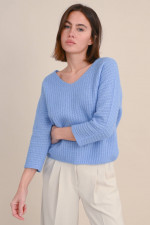 Cashmix Pullover in Hellblau meliert