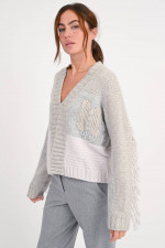 Cardigan mit Fransen-Details in Hellgrau