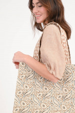 Tragetasche in Beige/Braun/Petrol gemustert