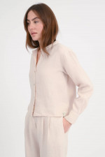 Cropped Leinenbluse in Beige