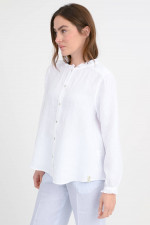 Leinenbluse mit Rüschenkragen in Weiß