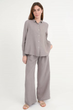 Leinenbluse in Taupe