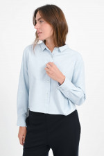 Cropped Bluse aus Baumwollflanell in Hellblau