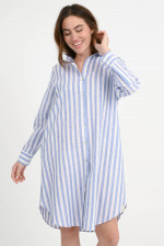 Gestreiftes Leinenkleid in Atlantic/Weiß