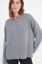 Loose Polo-Cashmere-Pullover in Mittelgrau