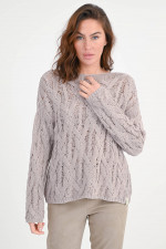 Grobstrick-Pullover mit Zopfmuster in Taupe