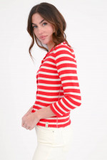 Cardigan aus Cashmere-Baumwoll-Mix in Rot/Weiß