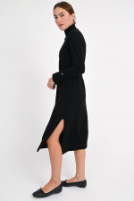 Midi-Strickkleid mit Gürtel in Schwarz