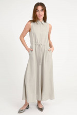 Hemdkleid aus Viskose-Leinen-Mix in Strandbeige