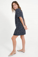 Tweed Kleid mit aufgesetzten Taschen in Blue/Beige