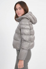 Cropped Daunen-Bomberjacke in Grigio Perla