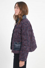 Daunenjacke aus Tweed in Navy/Rot