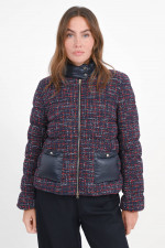 Daunenjacke aus Tweed in Navy/Rot