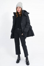 Daunen-Kurzmantel mit Kapuze in Black