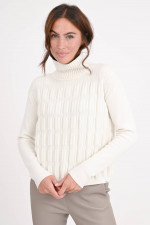 Wollpullover mit 3D-Motiv in Creme
