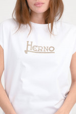 Baumwollshirt mit Herno-Glitzersteinen in Weiß