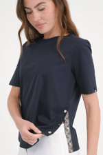 T-Shirt mit Knopfleiste in Navy