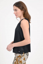Satin-Top mit Rippstrick in Schwarz