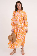 Kleid mit Blumen-Print in Koralle/Gelb/Orange