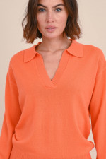 Wollmix Pullover mit Polokragen in Orange