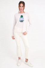 Woll-Cashmere-Pullover mit Frosch in Creme