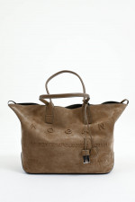 Shopper aus Veloursleder in Taupe